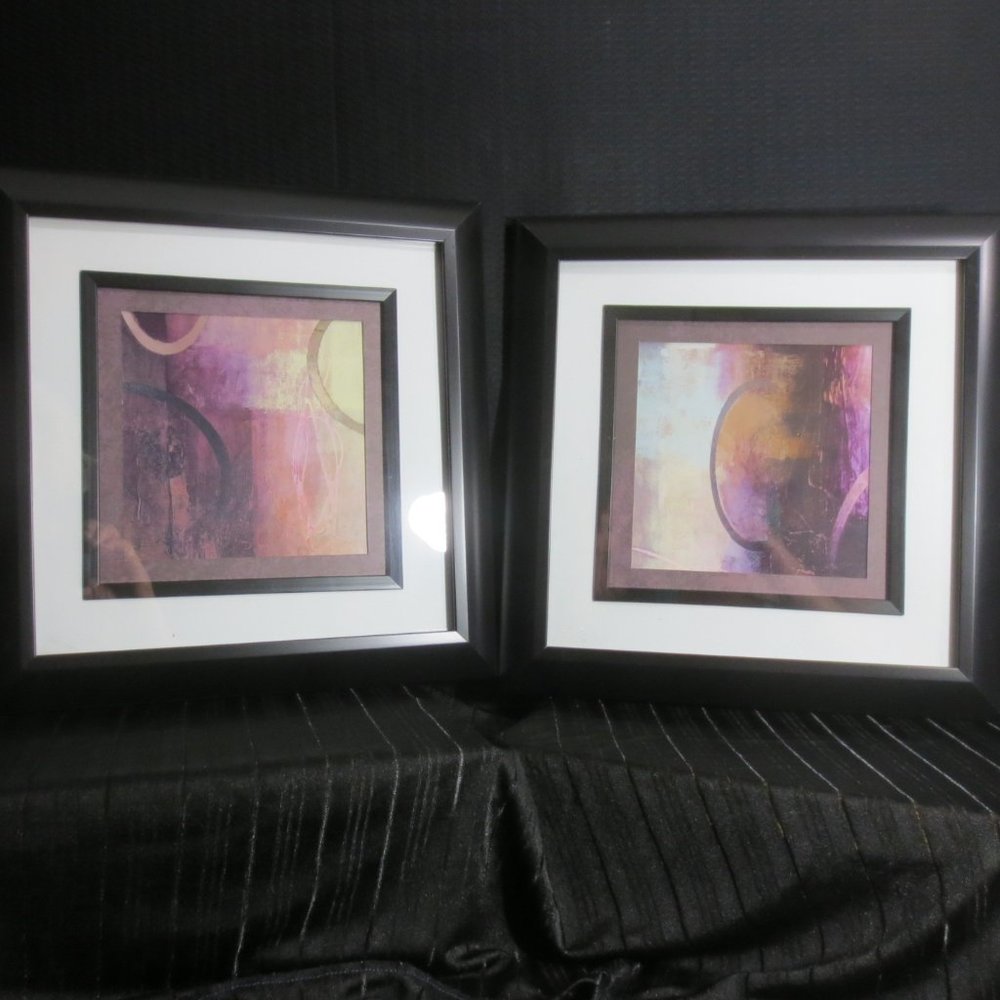 Matted Framed Prints Lot of 2 California Abstract Atmospheric Art Purple Cream